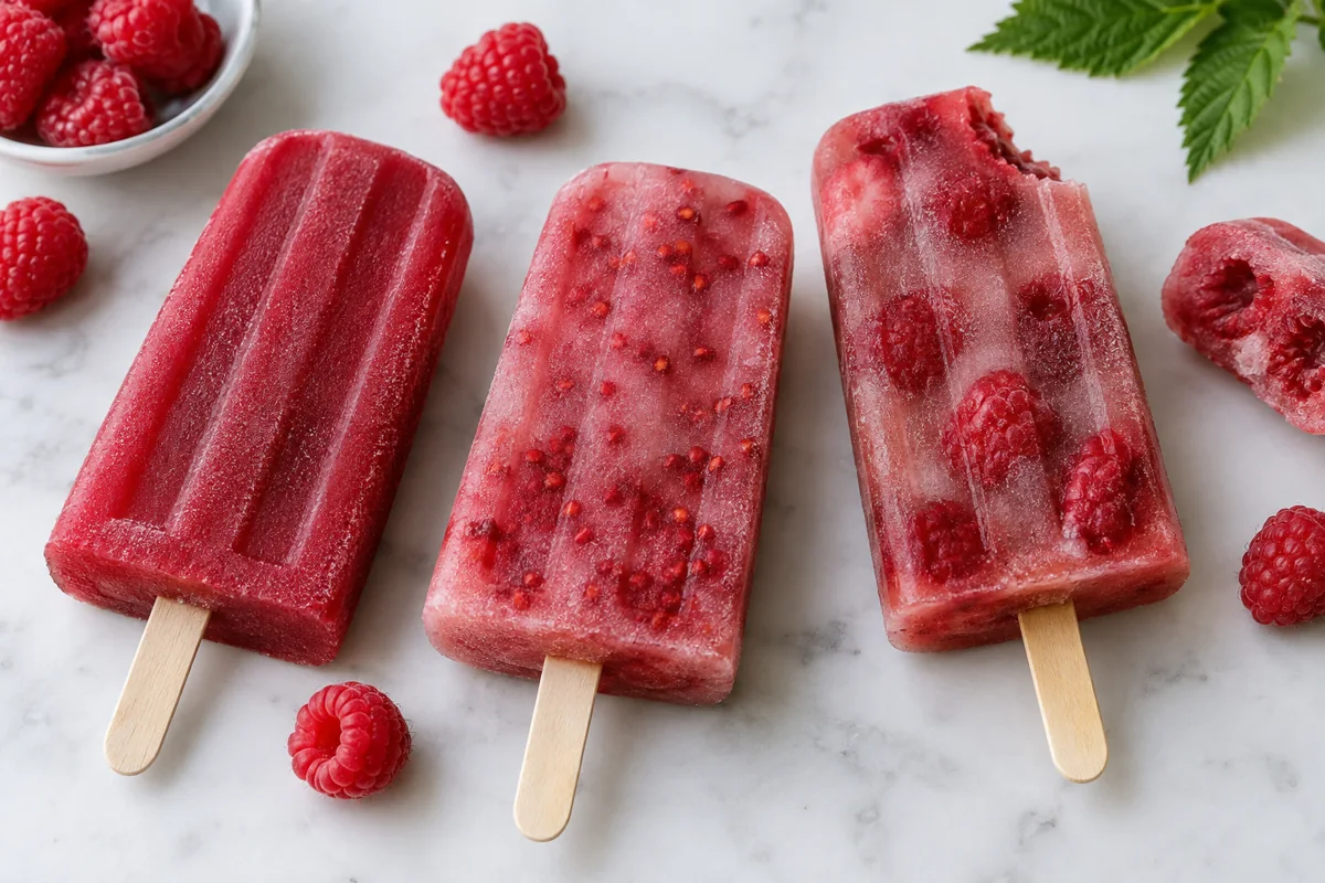 Smooth, piece-rich and whole-fruit raspberry ice pops.
